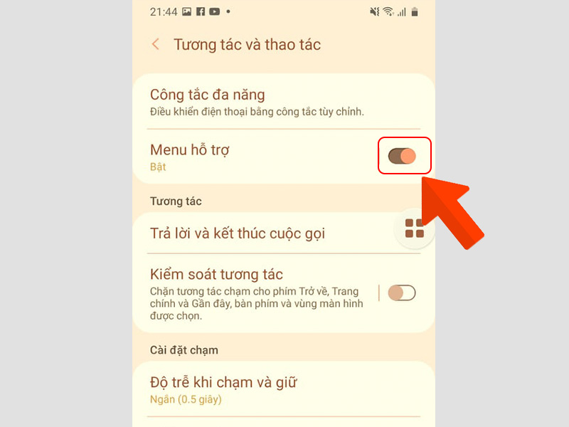 Bật Menu hỗ trợ